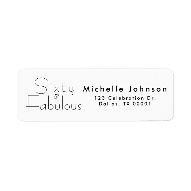 Étiquette Minimal soixante et fabuleuse fête d'anniversaire  (Devant)