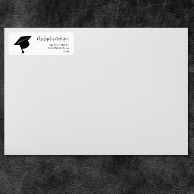 Étiquette Minimalist Grad Cap Black & White Graduation (Créateur téléchargé)