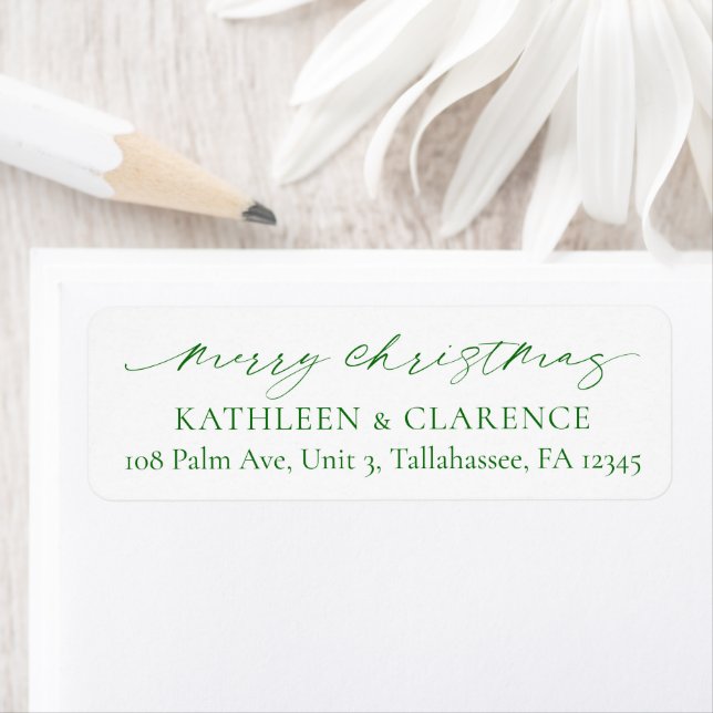 Étiquette Minimalist Green Elegant Christmas Return Address (En situation)