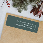 Étiquette Minimalist Simple Forest Green Return Address<br><div class="desc">A stylish modern holiday return address label with a classic typography address with a dividing line and family name with a vertical text direction in white. The design has a dark forest green feature color and is in a 'scandi' scandinavian design style. The address and name can be easily customized...</div>