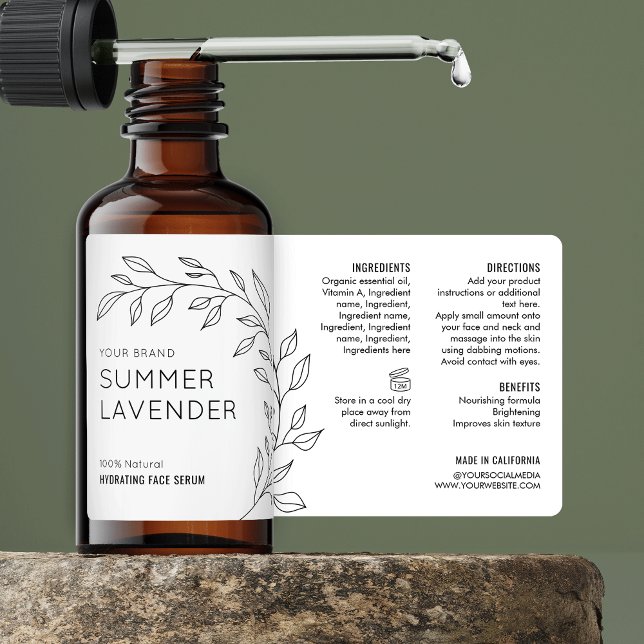Étiquette minimaliste de la bouteille de la goutte (Minimalist botanical cosmetic bottle wrapper label design with fully editable text, colors & layout)