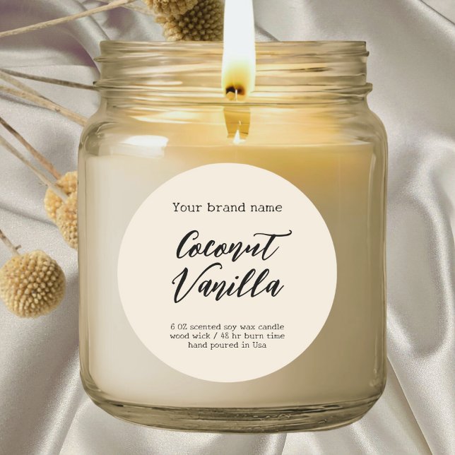 Étiquette minimaliste d'emballage beige bougie (Créateur téléchargé)