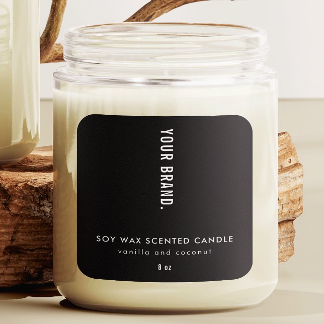 Étiquette minimaliste moderne en boîte noire (Modern Minimalist Black Packaging Candle Jar Label with fully editable text and colors)