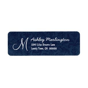 Étiquette MINUIT BLEU Mariage damassé Monogramme B529