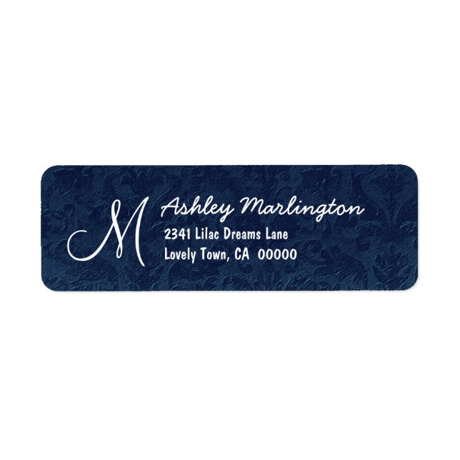 Étiquette MINUIT BLEU Mariage damassé Monogramme B529 (Devant)