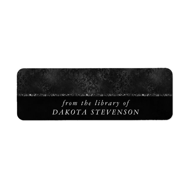 Étiquette Minuit Onyx Romance | Black Satiny Grunge Damask (Devant)