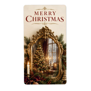 Étiquette Miroir de Noël Antique Élégant, Européen Vintage