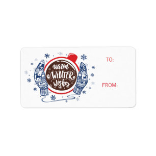 Étiquette Mittens Et cacao Chaleureux Hiver Souhaite Vacance