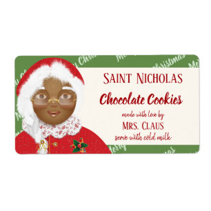 Étiquette Mme Claus Africain-Américain Noël Cookie Cadeau
