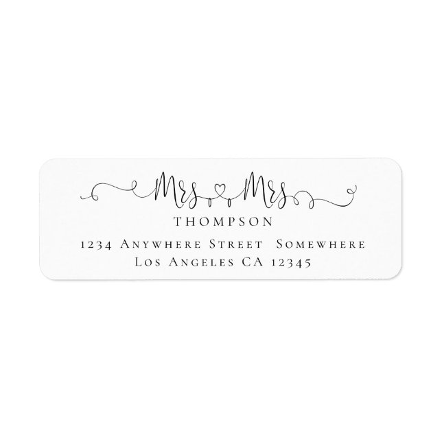 Étiquette Mme et Mme Ring Heart Script Nom de retour Adresse (Devant)