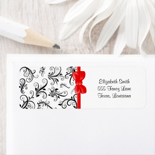 Étiquette Modèle Damask, Damask français, noir et blanc (En situation)