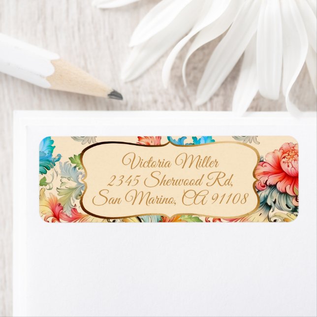 Étiquette Modèle de floraison Vintage victorienne (En situation)