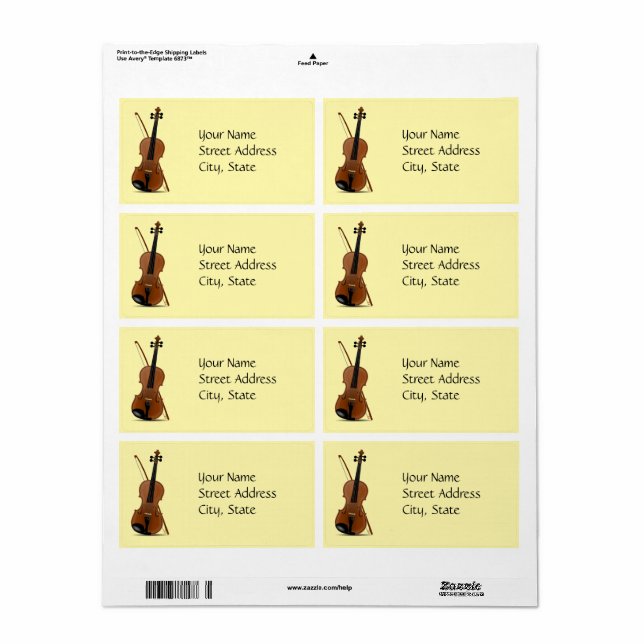 Étiquette Modèle de violon et d'archet (Feuille entière)