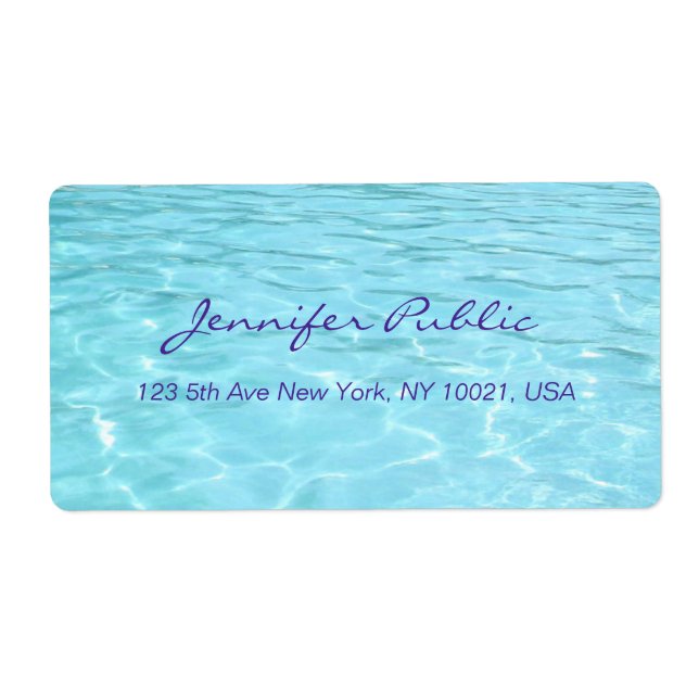 Étiquette Modèle d'eau bleue manuscrit Script élégant (Devant)