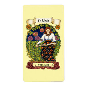Étiquette Modèle rétro Art Nouveau Ex Libris Fille & Livre
