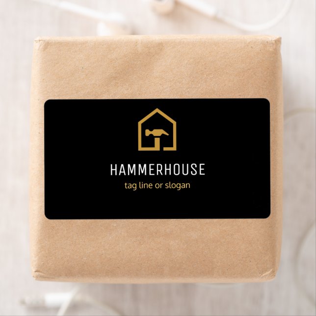 Étiquette Modern Black & Golden Construction Adresse de reto (En situation)