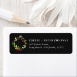 Étiquette modern black watercolor wreath modern holiday<br><div class="desc">Modern watercolor botanical joy chic red,  green,  black and burgundy elegant corporate photo holiday address labels. Modern rustic beautiful watercolour painted foliage classy elegant red,  green,  burgundy and black design. Part of a collection.</div>