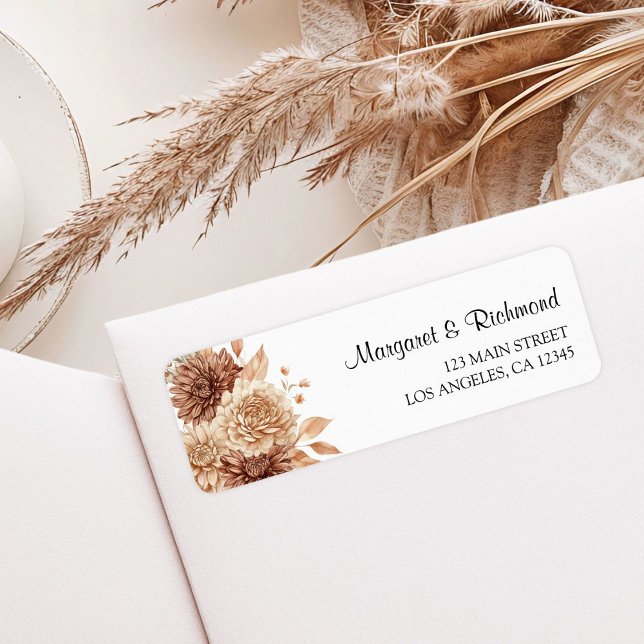 Étiquette Modern Boho Terracotta Floral Mariage Adresse (Créateur téléchargé)