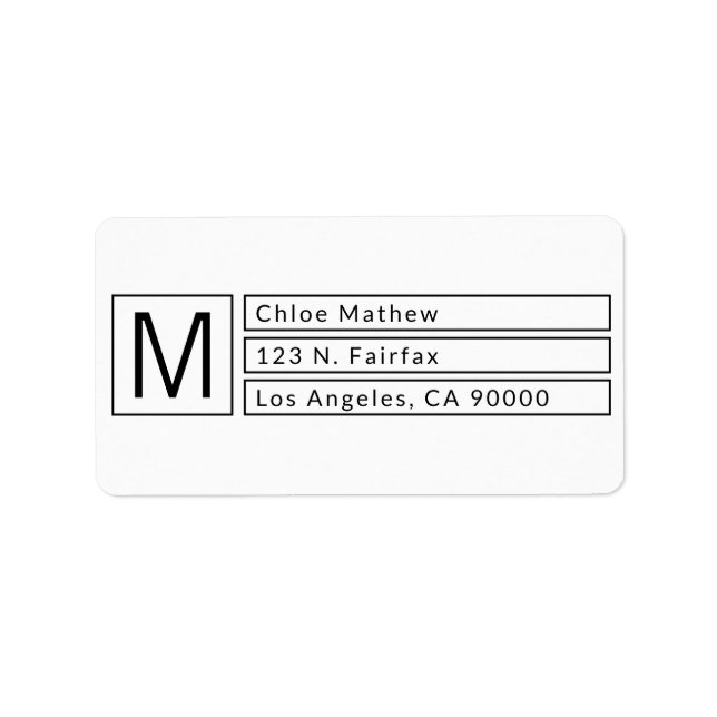 Étiquette Modern Box Monogramme b&w Adresse de retour (Devant)