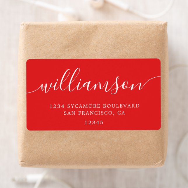Étiquette Modern Bright Red Family Adresse de retour (En situation)