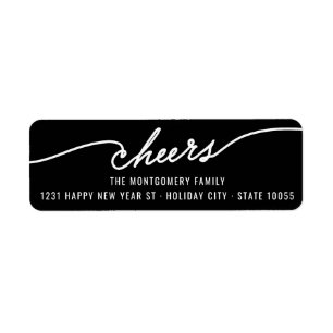 Étiquette Modern Cheers Calligraphy Script Holiday Adresse