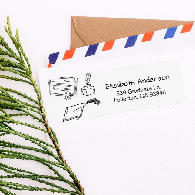 Étiquette Modern Chic Hand Drawn Graduate Invitation Return  (Créateur téléchargé)