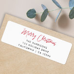 Étiquette Modern Christmas | Red Script Return Address<br><div class="desc">A stylish holiday address label with informal casual handwritten script typography "Merry Christmas" in red on a clean simple minimalist white background. The address can be easily customized for a personal touch. A simple,  minimalist and contemporary christmas design to stand out this holiday season!</div>