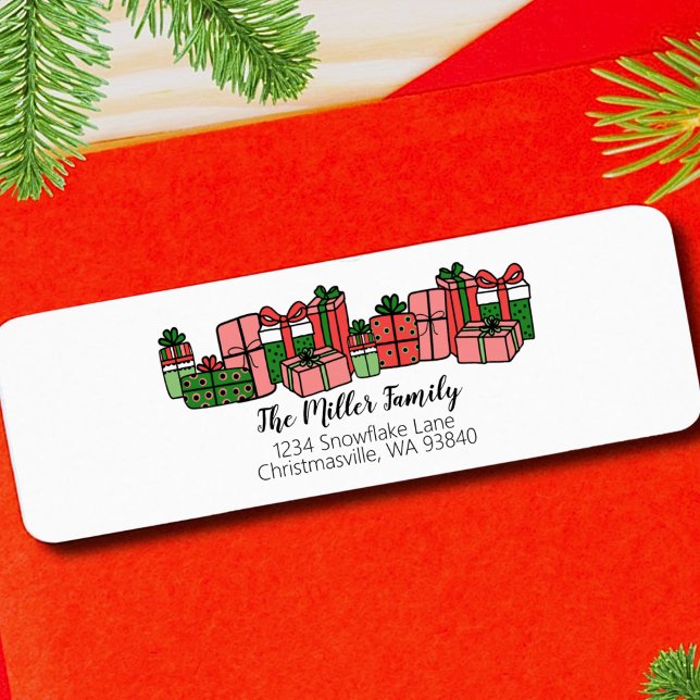Étiquette Modern Cute Coloré Noël Adresse de retour (Simple Modern Cute Colorful Red Pink Christmas label)