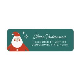 Étiquette Modern Cute Santa Claus Turquoise Green Return Adr