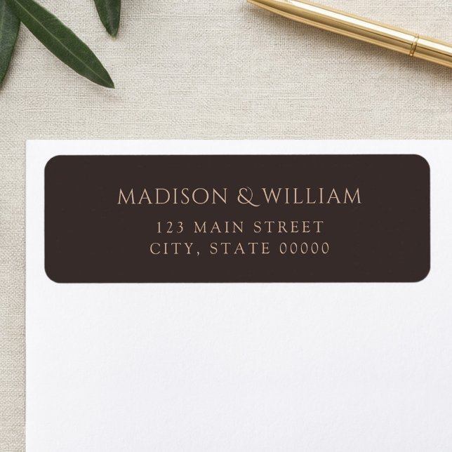 Étiquette Modern Dark Brown Chic Wedding Return Address (Créateur téléchargé)