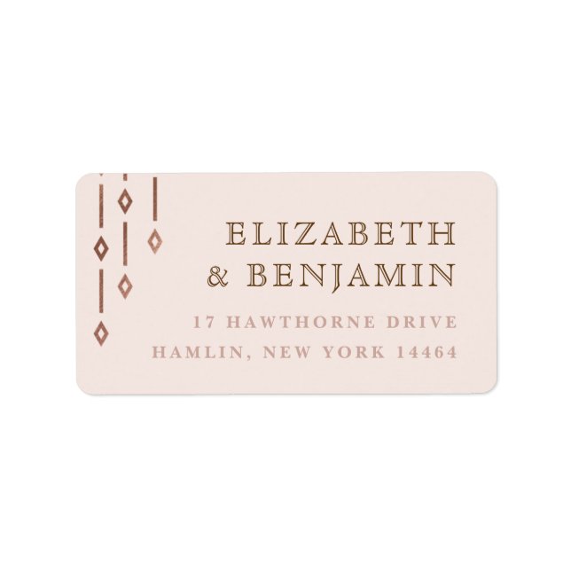Étiquette Modern Deco Blush Rose Gold Foil Adresse de retour (Devant)