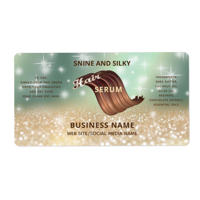 Étiquette Modern elegant funky glittery sparkling HAIR serum (Devant)