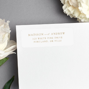 Étiquette Modern Elegant Gold Script Mariage Adresse de reto