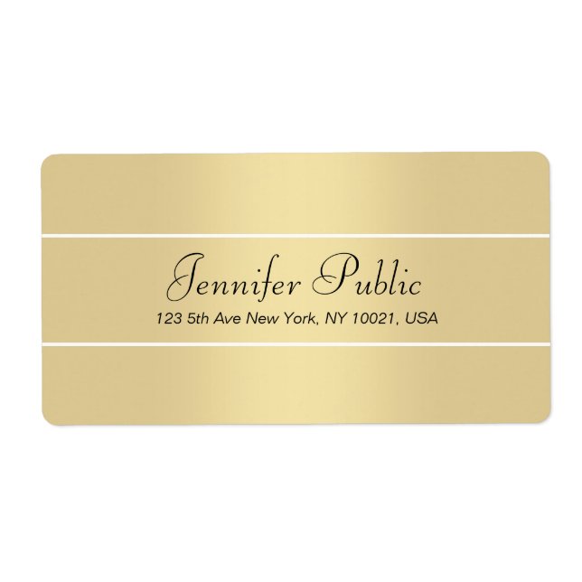 Étiquette Modern Elegant Gold White Script Nom Livraison (Devant)