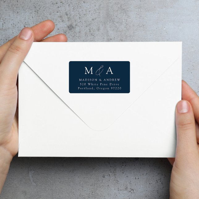 Étiquette Modern Elegant Navy Monogramme Adresse de retour (Créateur téléchargé)