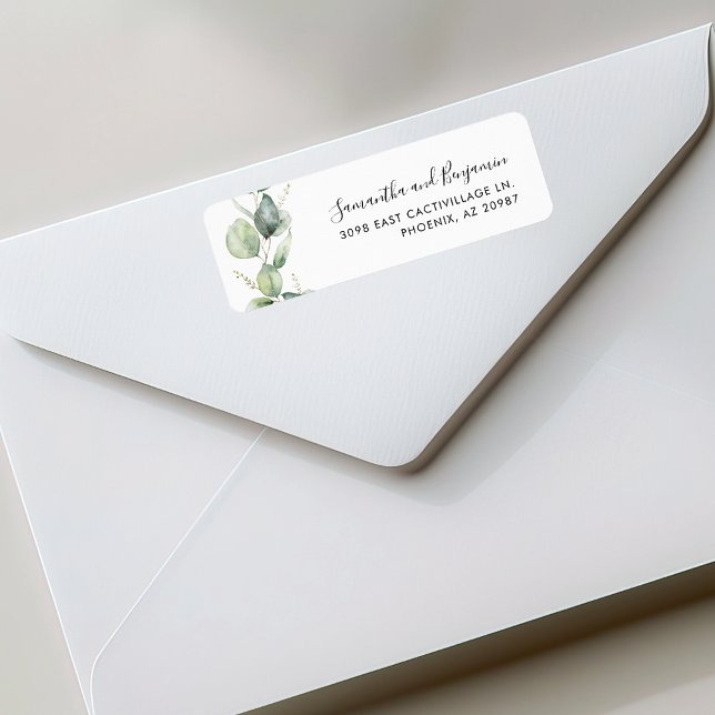 Étiquette Modern Eucalyptus Greenery Mariage Adresse de reto (Modern Eucalyptus Greenery Wedding Return Address Label)