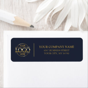 Étiquette Modern Gold Navy Blue Business Logo Adresse de ret