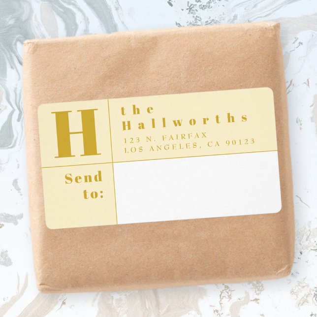 Étiquette Modern Gold & White Bold Block Return Address (Créateur téléchargé)