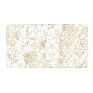 Étiquette Modern Gold White Floral Doodles line art