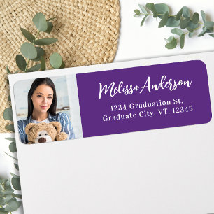 Étiquette Modern Graduation Photo Purple Adresse de retour