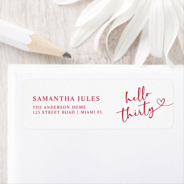 Étiquette Modern Hello 30th Birthday Return Address (En situation)