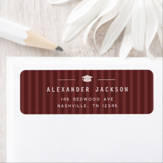 Étiquette Modern Maroon Stripes Graduation Return Address