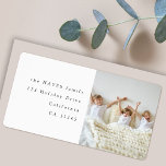 Étiquette Modern Minimal Kids Photo Return Address<br><div class="desc">A stylish holiday photo return address label with classic typography in black on a clean simple white background. The photo and text can be easily customized for a personal touch. A simple, minimalist and contemporary christmas design to stand out this holiday season! The image shown is for illustration purposes only...</div>
