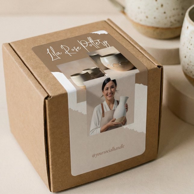 Étiquette Modern Minimal Pottery Ceramic Business Box Wrap (Modern Minimal Pottery Ceramic Business Box Wrap Label)