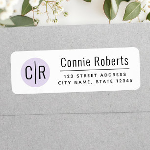Étiquette Modern monogram light purple return address