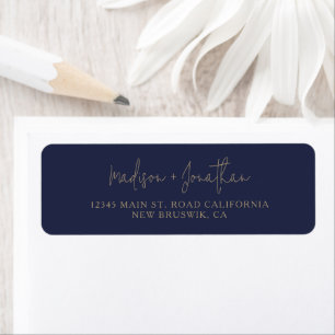 Étiquette Modern Navy and Gold Wedding Return Address