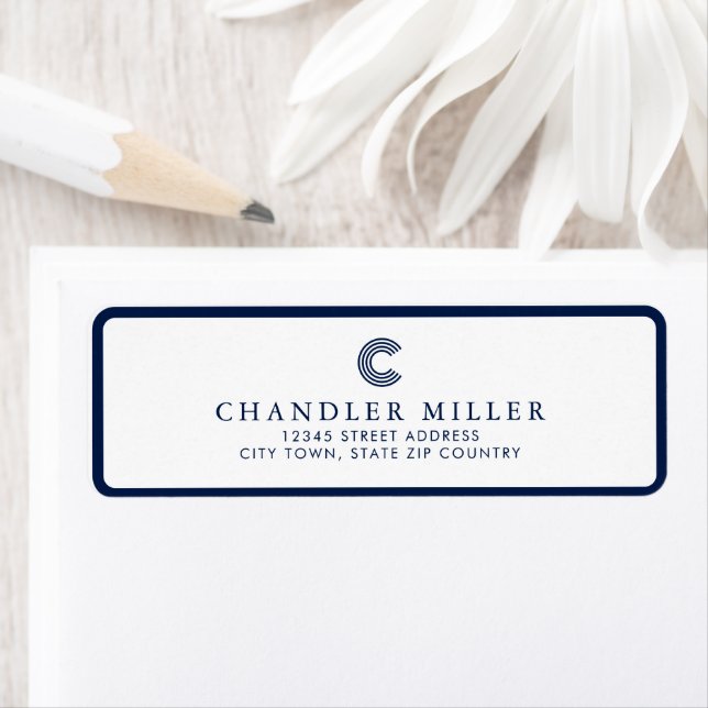 Étiquette Modern Navy Blue Border Custom Stationery Address (En situation)