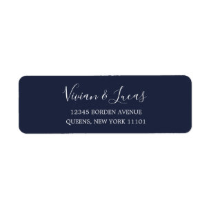 Étiquette Modern Navy Blue Chic Script Adresse de retour