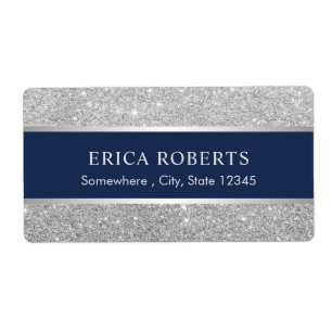 Étiquette Modern Navy Blue & Silver Glitter Beauty Salon