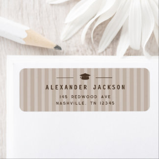 Étiquette Modern Neutral Stripes Graduation Return Address